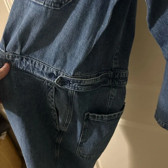 GAP Blue Denim Jumpsuit Button Down Front and Button Cinch at Waist - Picture 4 of 4